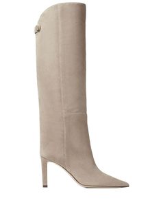 taupe brown leather panelled design tonal stitching pointed toe press-stud fastening to the rear branded insole 85mm stiletto heel leather sole Sheer Blouses, Big Boots, Statement Heels, Jimmy Choo Heels, Graduation Outfits, Pointed Toe Boots, Jimmy Choo Shoes, Marching Band, Boots And Sneakers