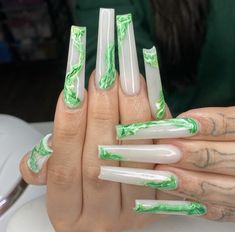 Long Green Nail Designs, Nails Acrylic Long Green, Long Green Nail Ideas, Green Acyrilics Nails, Emerald Green Tapered Square Nails, Dollar Tree Nails, Green Xxl Nails, Green Acrylic Nails Designs, Green Xl Acrylic Nails