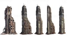 a bunch of tall buildings that are made out of wood and concrete, all in different angles