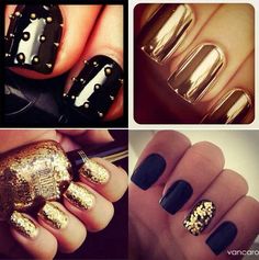 Gold And Black Nail Design! Gold Nail, Black Nail Designs, Black Nail, Short Nail Designs, I Love Nails, Nail Polish Designs, Fabulous Nails