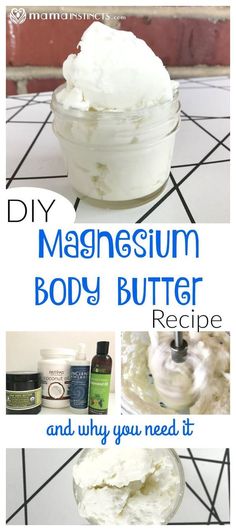 Most people have deficient magnesium levels. Try this easy magnesium body butter recipe to improve your overall health, especially if you suffer from migraines, are pregnant, have a hard time sleeping and have muscle pain. All these are signs in your body that you need more magnesium. Magnesium Body Butter, Body Butter Recipe, Homemade Body Butter, Diy Body Butter, Lotion Recipe, Body Butters Recipe, Diy Lotion