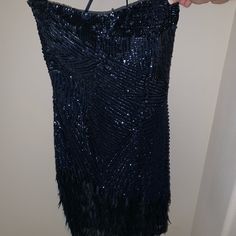 Beautiful Blue Sequined Mini Dress New With Tags. In Perfect Condition! Blue Mini Length Evening Dress For Party, Strapless Blue Mini Evening Dress, Blue Mini Evening Dress For Night Out, Blue Mini Length Evening Dress For Night Out, Blue Sequin Mini Dress For Evening, Evening Blue Mini Dress With Sequins, Blue Mini Evening Dress For Party Season, Blue Mini Dress For Evening Party Season, Blue Dressy Mini Dress For Evening