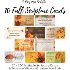 an image of autumn cards with the words, 10 fall scripture cards