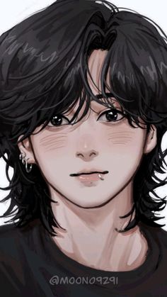 a drawing of a person with black hair