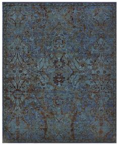 an area rug with blue and brown colors