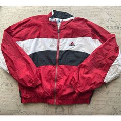 Brand: Adidas Color: Red Size: Men’s Large Condition: Gently Used - Good Please Note: Color May Vary Slightly Due To Screen And Lighting. All Items, Unless Marked Nwt, Are Gently Used And May Have Signs Of Wear. Vintage Items Are 20-40 Years Old!!! We Try To Call Out Any Flaws/Imperfections In The Description. Please View All Photos For Condition And Feel Free To Message Me For More Pictures Or Measurements. Please Wash All Items Prior To Wear. Want This Piece For A Lower Price? Then, Shop My Cl Casual University Red Sports Outerwear, Urban Red Sports Outerwear, Red Urban Windbreaker For Fall, Red Urban Windbreaker, Urban Red Long Sleeve Windbreaker, Red Urban Long Sleeve Windbreaker, Red Sporty Windbreaker For Fall, Adidas Casual Red Track Jacket, Retro Red Sports Outerwear