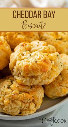 cheddar bay biscuits on a white plate