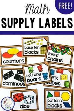 Keep your math center organized with these free storage labels. Labels with pictures make it easy for students to find math manipulatives all on their own. #classroomorganization #mathcenters #backtoschool #kindergartenmath #firstgrademath #teacherspayteachers Math Center Organization, Bridges Math, Teacher Resumes, Kindergarten Organization, Daycare Organization, Classroom Organization Elementary, Math Board, Block Center, Morning Tubs