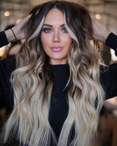 Contrasting Hair Color Brunettes, Light Brown Hair Color Ideas Long Hair, Ombre Hair Color 2023, Levels Of Hair Color Chart, Best Hair Trends For 2023, Caramel And Platinum Balayage, Blonde W Brown Lowlights, Black Root Melt Blonde Hair, Brunette Color 2023