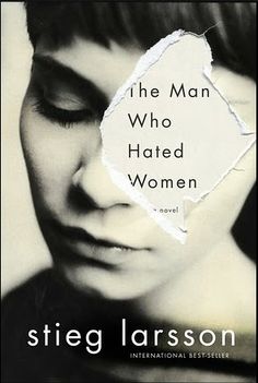 the man who hated women by steig larsoni book cover with torn paper over woman's face