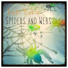 a spider and web with the words light table spiders and webs written below it