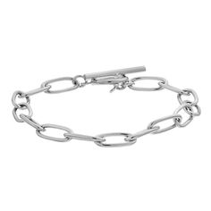 Accessorize in style with this classic sterling silver oval link toggle bracelet. Accessorize in style with this classic sterling silver oval link toggle bracelet. Nickel free Metal: sterling silver Length: 7.5 in. Packaging: boxed Plating: rhodium Finish: polished Size: 7.5". Color: White. Gender: female. Age Group: adult. Classic Sterling Silver Bracelet With Oval Link Paperclip Chain, Sterling Silver Classic Bracelet With Paperclip Chain, Classic Silver Charm Bracelet With Oval Links, Modern Charm Bracelet With Solid Oval Link, Classic Silver Oval Link Charm Bracelet, Classic Sterling Silver Cable Chain Bracelet, Classic Oval Link Paperclip Bracelet, Classic Oval Metal Chain Bracelet, Silver Paperclip Bracelet With Oval Links For Formal Occasions