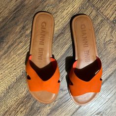 Gia I Bini, Size 8 Orange Sandles. Never Worn! Chic Flat Orange Sandals, Chic Orange Flat Sandals, Chic Orange Flat Heel Sandals, Trendy Orange Slip-on Sandals, Orange Flat Summer Sandals, Orange Open Toe Sandals For Vacation, Chic Orange Open Toe Sandals, Orange Slip-on Sandals For Vacation, Orange Sandals