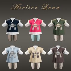 four different types of clothes for children with the name atelier lena on them