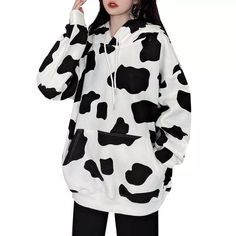 Womens Hoodies Casual, Streetwear Mode, Women Sweatshirt, Cheap Hoodies, Fall Hoodies, Loose Outfit, Hooded Tops, Women Hoodies Sweatshirts, Cow Print