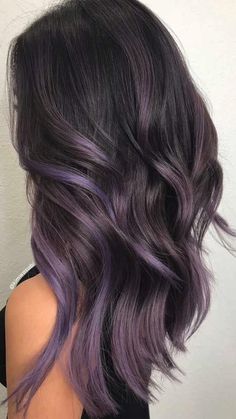 Hair Color Ideas For Brunettes Balayage, Lavender Hair Colors, Brunette Ombre, Dark Purple Hair, Black Hair Balayage, Hair Streaks