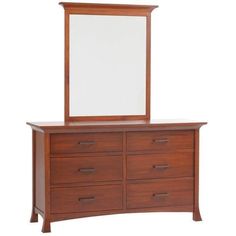 a wooden dresser with a mirror above it and drawers below the drawer, against a white background