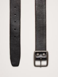 A belt with character, this versatile belt is crafted from beautiful leather that has an already-loved patina.  Width: 1. 75" Black Leather Belt, Leather Belt, Banana Republic, Patina, Black Leather, Buckle, Man Shop, Square, Leather