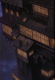 an image of a building that looks like it is floating in the air at night