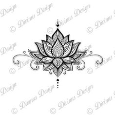 a black and white drawing of a lotus flower