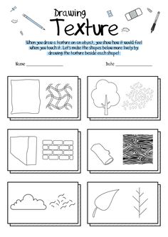 the worksheet for drawing texture is shown in black and white, with an image of