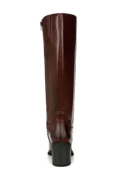 Tonal topstitching polishes this equestrian-inspired tall boot framed by a square toe and chunky stacked-effect block heel. 2 3/4" heel 15 1/4" shaft; 14" calf circumference Side zip closure Cushioned footbed Synthetic upper/textile lining and sole Imported Classic Tall Heeled Boots For Fall, Classic Wide Calf Mid-calf Boots With Stacked Heel, Western Style Square Toe Heeled Boots For Work, Brown Tall Boots With Stacked Heel, Brown Square Toe Knee-high Boots For Work, Brown Knee-high Boots With Stacked Heel And Square Toe, Classic Mid-calf Boots With Stacked Heel For Work, Formal Western Style Knee-high Heeled Boots, Classic Square Toe Knee-high Boots For Work