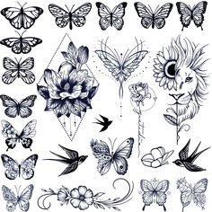 butterflies and flowers are drawn in black ink