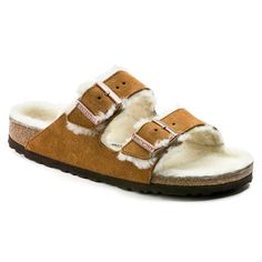 Arizona Shearling Suede Leather Thyme | BIRKENSTOCK Leather Sandals With Faux Fur Lining, Winter Shearling Slippers With Textured Footbed, Shearling Sandals With Faux Fur Lining And Round Toe, Shearling Open Toe Sandals With Removable Insole, Shearling Open Toe Sandals With Cushioned Footbed, Round Toe Sandals With Faux Fur Lining In Shearling, Winter Sandals With Faux Fur Lining And Round Toe, Winter Shearling Sandals With Round Toe, Casual Shearling Sandals For Winter