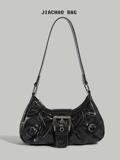 Negro De moda Collar  Poliuretano Liso,Estampado en Textura Bolso Hobo Embellished Cute Y2k Bags, Cute Black Bag, Y2k Wishlist, Y2k Bags Aesthetic, Streetwear Bags, Shein Bags, 2000s Bags, Bags Y2k, 90s Bag