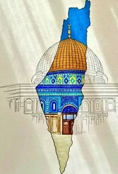 an artistic drawing of the dome of the rock on the side of the temple building