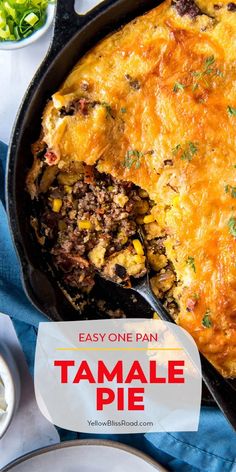 an easy one pan tamale pie in a cast iron skillet