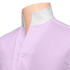 Light Lilac cotton High collar shirt White collar & cuff Long sleeves - 4" wide 3 buttons Single/Barrel cuff 100% cotton - Soft & Comfortable fabric High Open collar shirt - Buttonless V collar / Band - Grandad collar, Tall neck This shirt is Hand-Made On Order Shade of Lilac/Lavender could differ marginally in the shirt due to digital limitation (difference in screen resolution, brightness) Delivery 3 to 4 weeks Sooner delivery could be possible in most cases. Please drop us a line Available si Formal Tops With Covered Buttons And Collar, Designer Fitted Collared Dress Shirt, Semi-formal Collared Slim Fit Tops, Fitted Summer Dress Shirt With Placket, Designer Slim Fit Semi-formal Tops, Semi-formal Fitted Tops With Covered Buttons, Designer Slim Fit Top For Semi-formal Occasions, Semi-formal Fitted Shirt With Buttons, Fitted Shirt With Stand Collar And Button Closure