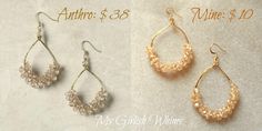 three pairs of earrings with pearls hanging from the ends of each pair, one is gold and the other is white