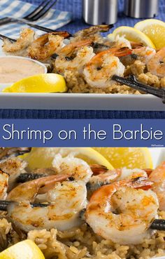 shrimp on the barbeque is served with lemon wedges