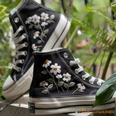 Custom Embroidered Converse High Tops/ Custom Converse Chuck - Etsy Brown Converse Embroidered, Tie Sneakers, Converse Chucks, Wedding Sneakers