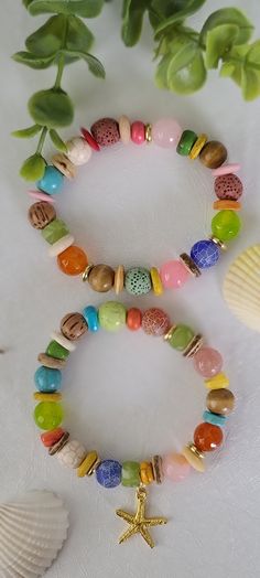 Bohemian Stretch Bracelet For Vacation, Bohemian Multicolor Stretch Bracelet For Beach, Multicolor Handmade Jewelry For Vacation, Multicolor Hippie Bracelets For Vacation, Fun Round Beads Stretch Bracelet For Beach, Fun Beach Stretch Bracelet With Round Beads, Fun Stretch Bracelet With Round Beads For Beach, Colorful Bohemian Friendship Bracelets For Vacation, Bohemian Colorful Beaded Bracelets For Vacation