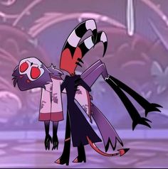 the animated character is dressed in black and white with red eyes, holding onto an umbrella