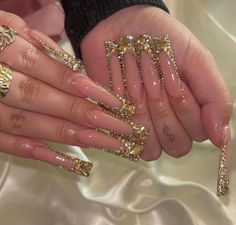 Gold Nail Designs, French Acrylic Nails, Bling Acrylic Nails, Pink Acrylic Nails