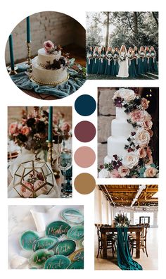 a wedding color scheme with teal and brown