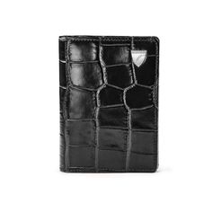 Double Fold Credit Card Holder in Black Croc | Aspinal of London Luxury Compact Card Holder For Daily Use, Luxury Everyday Rectangular Wallet, Modern Leather Card Holder With Interior Slots, Formal Compact Card Holder With Coin Pocket, Business Trifold Wallet With Interior Card Slots, Business Wallets With Card Slots, Black Leather Trifold Card Holder, Elegant Bifold Card Holder With Coin Pocket, Compact Rfid-blocking Wallet For Formal Occasions