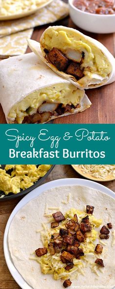 breakfast burritos with eggs and sausage on top