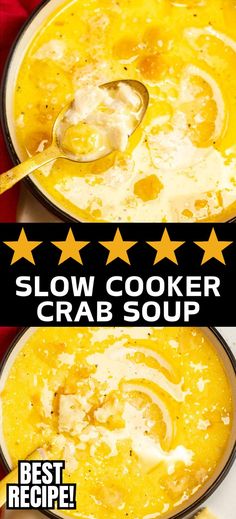 Collage of overhead shot of bowlful of slow cooker crab soup at top and bottom. Easy Crab Soup, Creamy Crockpot Corn, Crabmeat Recipes, Lobster And Shrimp, Easy Dinner Options, Parmesan Green Beans, Super Easy Dinner