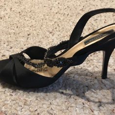 Ann Taylor Vintage Scarlett Black With Sparkling Straps And Buckle Slingback Sandals. - Side Buckle Adjustable To Fit. - Heel Height 3 Inch. Made In Brazil. Brand New With Original Shoe Box Full Retail Price $175 Tag On. Brand New. Never Been Worn. Elegant Strap Sandals For Night Out, Elegant Strapped Sandals For Night Out, Elegant Strappy Sandals For Night Out, Evening Slingback Sandals With Open Toe, Open Toe Slingback Sandals For Evening, Formal High Heel Slingback Sandals With Strap, Elegant Open Toe Synthetic Slingback Sandals, Elegant Open Toe Slingback Sandals, Elegant Party Sandals With Straps