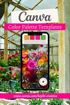 iPhone mock up, photo of a bouquet of flowers with floral inspired pantone swatch overlaid, green, yellow, red & pink. Floral Colour Palette, Pantone Swatch, Pantone Swatches, Colour Story, Modern Color Palette