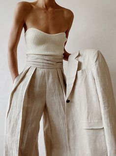 Flamboyant Natural Bathing Suit, Anthropologie Outfits, 2 Piece Suit, Linen Suit, 가을 패션, Suit Set, Looks Style