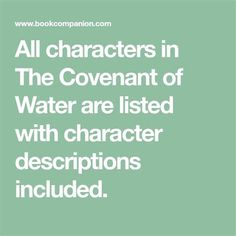 an image with the words all characters in the covenant of water are listed with character descriptions included