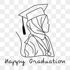 a black and white drawing of a graduate's cap with the words happy graduation