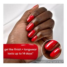 gel couture by essie up to 15 days of gel-like wear.* 2-easy steps; no UV lamp needed. *reapplication of top coat at day 7. easy application & removal. essie gel couture gel-like nail polish, vegan, red, spiked with style, 0.46 fl oz; gel couture by essie spiked with style - an edgy deep red longwear, vegan nail polish with blue undertones gel couture by essie, a gel that can handle it all; in just two steps, up to 15 days of gel-like wear, no UV lamp needed; reapplication of top coat on day sev Essie Top Coat, Polish Dress, Essie Gel Couture, Long Lasting Nail Polish, Perfect Posture, Polish Models, Gel Couture, Essie Gel, Behind The Glass