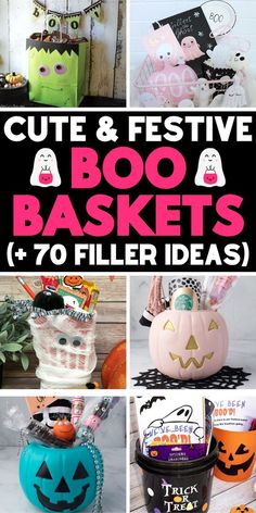 Spooky gift ideas and cute Halloween boo baskets for friends, neighbors, coworkers, a family with kids, a teacher, your girlfriend or boyfriend, or a raffle basket so you can say you’ve been booed! Gift Basket Filler Ideas, Boo Bag Ideas, Diy Halloween Basket, Homemade Christmas Gift Baskets, Basket Filler Ideas, Halloween Treat Baskets, Favor Bags Diy