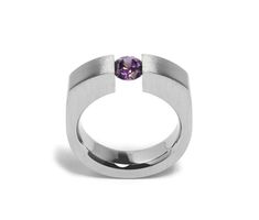 Amethyst unisex tension set ring in stainless steel | Taormina Jewelry Tension Ring, Amethyst Set, Tension Setting, Rubber Bracelets, Set Ring, Mens Pendant, Ring Fit, Men's Ring, Steel Jewelry